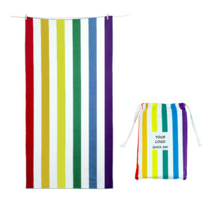 Custom RPET microfiber striped beach towel for beach, pool, and travel use (2)