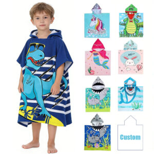 Nolderll Cool Surfing Dinosaur Kids' Microfiber Beach Poncho - Fun Cartoon Hooded Changing Robe for Boys