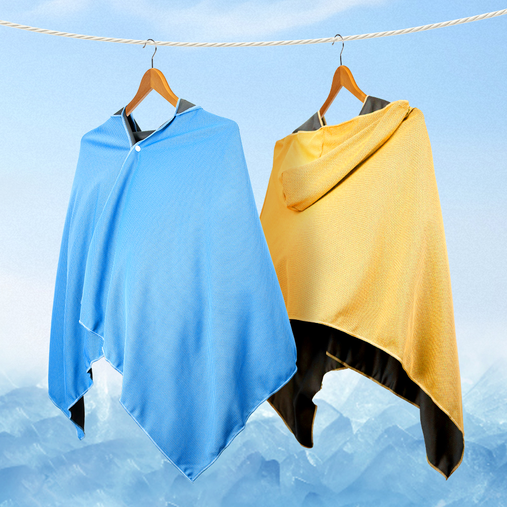 Nolderll Soft Breathable Cooling Towel Poncho - Wearable Hooded Microfiber Sun Cape for Running & Travel