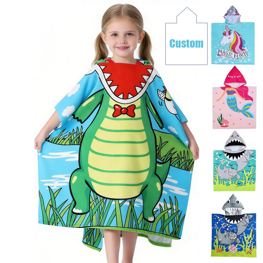 Nolderll Playful Crocodile Animal Hooded Kids' Towel Poncho - Quick-Dry Microfiber Swim Wrap for Toddlers