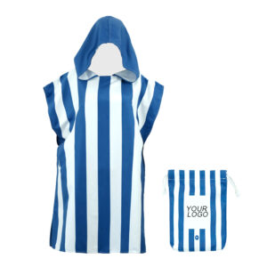 Nolderll Striped Microfiber Beach Poncho with Matching Bag - Portable Hooded Quick-Dry Travel Robe
