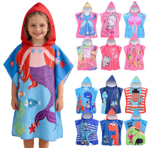 Nolderll Magical Mermaid & Princess Kids' Microfiber Poncho - Absorbent Hooded Beach Changing Robe for Girls