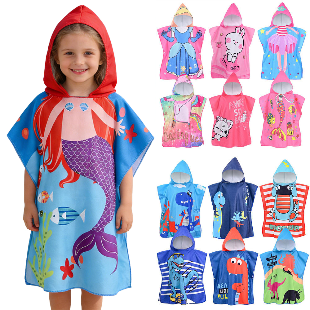 Nolderll Magical Mermaid & Princess Kids' Microfiber Poncho - Absorbent Hooded Beach Changing Robe for Girls