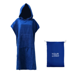 Nolderll Compact Royal Blue Microfiber Surf Poncho - Hooded Changing Robe with Drawstring Pouch