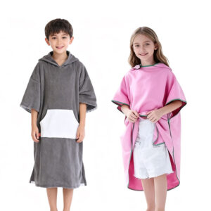 Nolderll Solid Color Kids' Microfiber Beach Robe - Hooded Sand-Free Poncho with Pocket for Boys & Girls