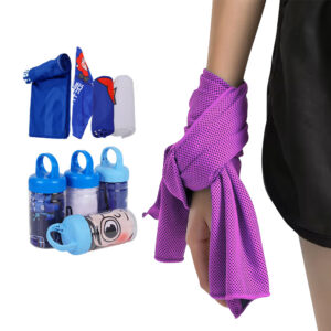 Nolderll Stay-Cool Purple Microfiber Cooling Towel with Handy Carry Bottle