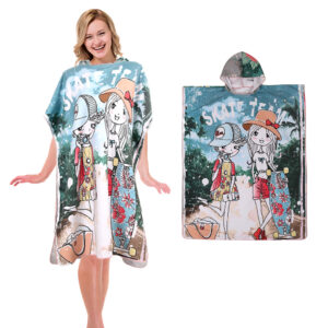 Nolderll Cute Cartoon Graphic Microfiber Beach Poncho - Skate Team Print Hooded Changing Robe for Girls